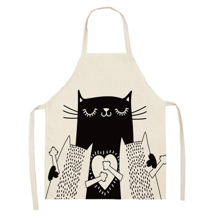 Küche Kochen Backen Schürze Schwarz Niedliche Katze Print Damen Ärmellose Baumwolle und Leinen Haushaltsschürze 68x55cm von Joom DACH