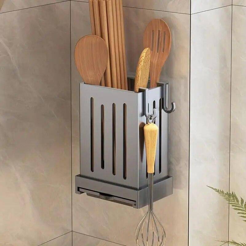 Küchenutensilienständer - Multifunktionaler Abtropfhalter für Essstäbchen, an der Wand montierte oder freistehende Aufbewahrungsbox für Besteck, Kunststoff 8.5*6.2*12cm schwarz von Joom DACH