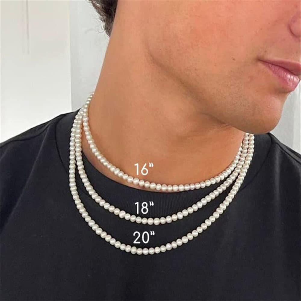 Künstliche Perlenkette für Männer, einfache handgefertigte Strang-Perlen-Halskette, Halsband für Männer, Schmuck für Frauen und Mädchen, Hochzeitsbankett-Halsketten 6mm-45cm von Joom DACH