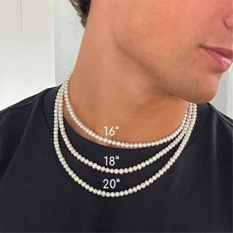 Künstliche Perlenkette für Männer, einfache handgefertigte Strang-Perlen-Halskette, Halsband für Männer, Schmuck für Frauen und Mädchen, Hochzeitsbankett-Halsketten 6mm-45cm von Joom DACH