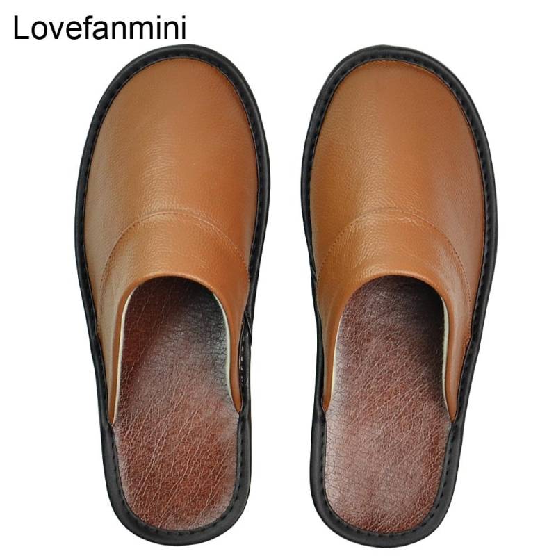 Kuh Leder Hausschuhe Männer große Größen Leinen Haus männlich Innenhaus für Herren Hausschuhe Frauen Mann Slipper Luxus weiche flache Schuhe 42-43 kaffeebraun von Joom DACH