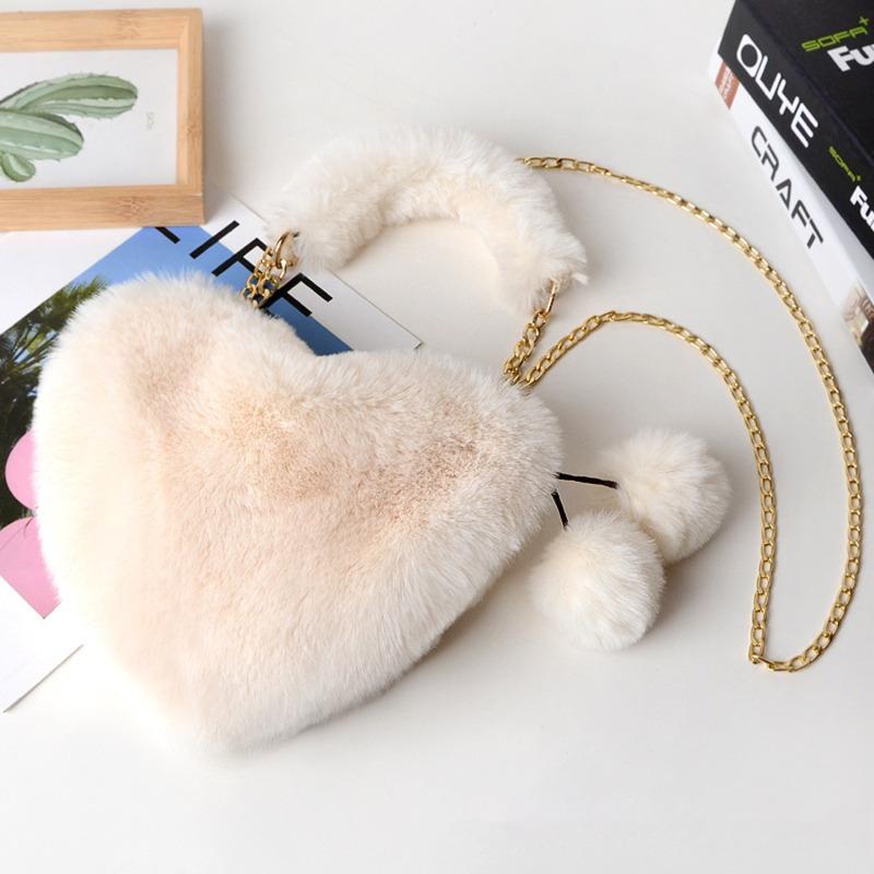 Kunstpelz Herzförmige Damen Kleine Handtaschen Flauschige Plüsch Damen Kette Schultertasche Weibliche Pelzige Tägliche Clutch Geldbörse von Joom DACH