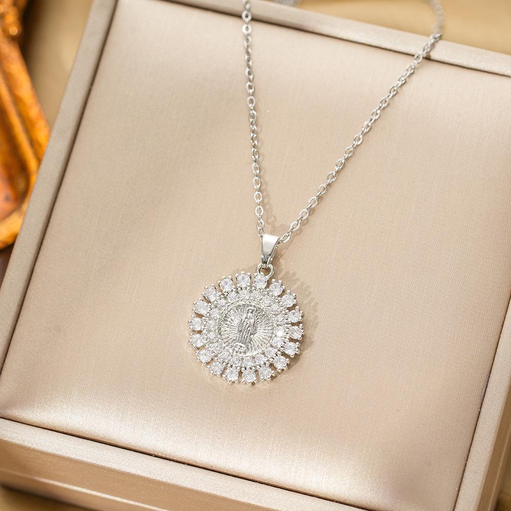 Kupfer Mikro-Set Zirkonfarbener Jungfrau Maria Anhänger Damen Halskette Anhänger Anhänger Zubehör von Joom DACH