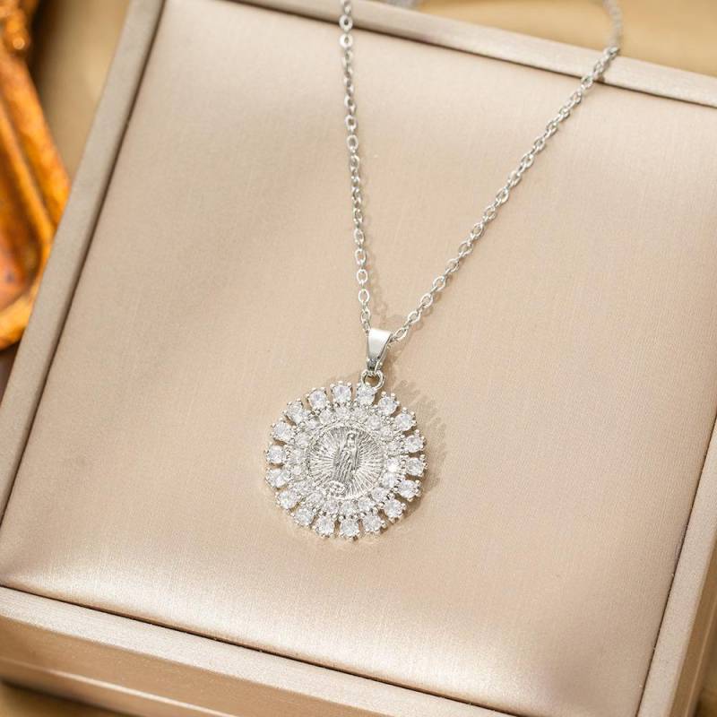 Kupfer Mikro-Set Zirkonfarbener Jungfrau Maria Anhänger Damen Halskette Anhänger Anhänger Zubehör von Joom DACH