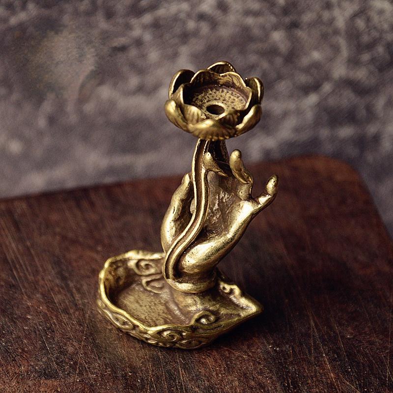 Kupfer-Rückfluss-Räucherstäbchen für Brenner, Buddha-Hand, Lotus-Räucherstäbchenbasis, eleganter Räucherstäbchenhalter für Zuhause, Yoga, Aromatherapie, Entspannung B Lotus Buddha's hand von Joom DACH