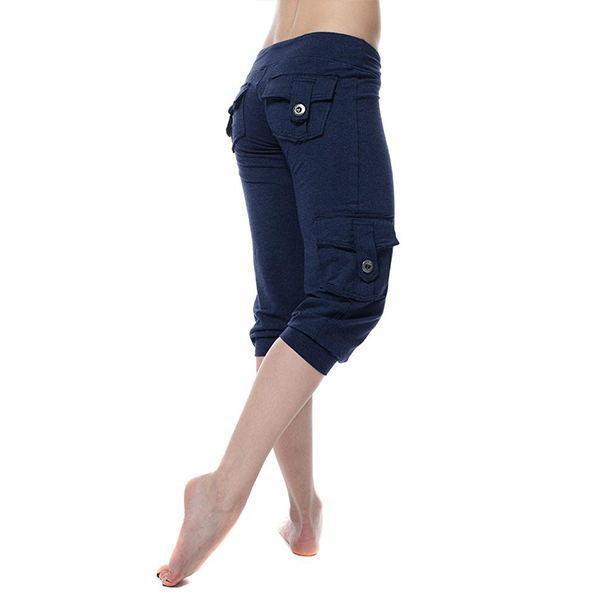 Kurz geschnittene Yoga-Hose für Damen mit elastischem Bund, Knopftaschen, Sommer-Freizeithose im Freien L blau Kurz geschnittene Yoga-Hose für Damen mit elastischem Bund, Knopftaschen, Sommer-Freizeithose im Freien L blau von Joom DACH