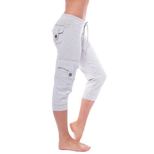 Kurz geschnittene Yoga-Hose für Damen mit elastischem Bund, Knopftaschen, Sommer-Freizeithose im Freien XL grau Kurz geschnittene Yoga-Hose für Damen mit elastischem Bund, Knopftaschen, Sommer-Freizeithose im Freien XL grau von Joom DACH