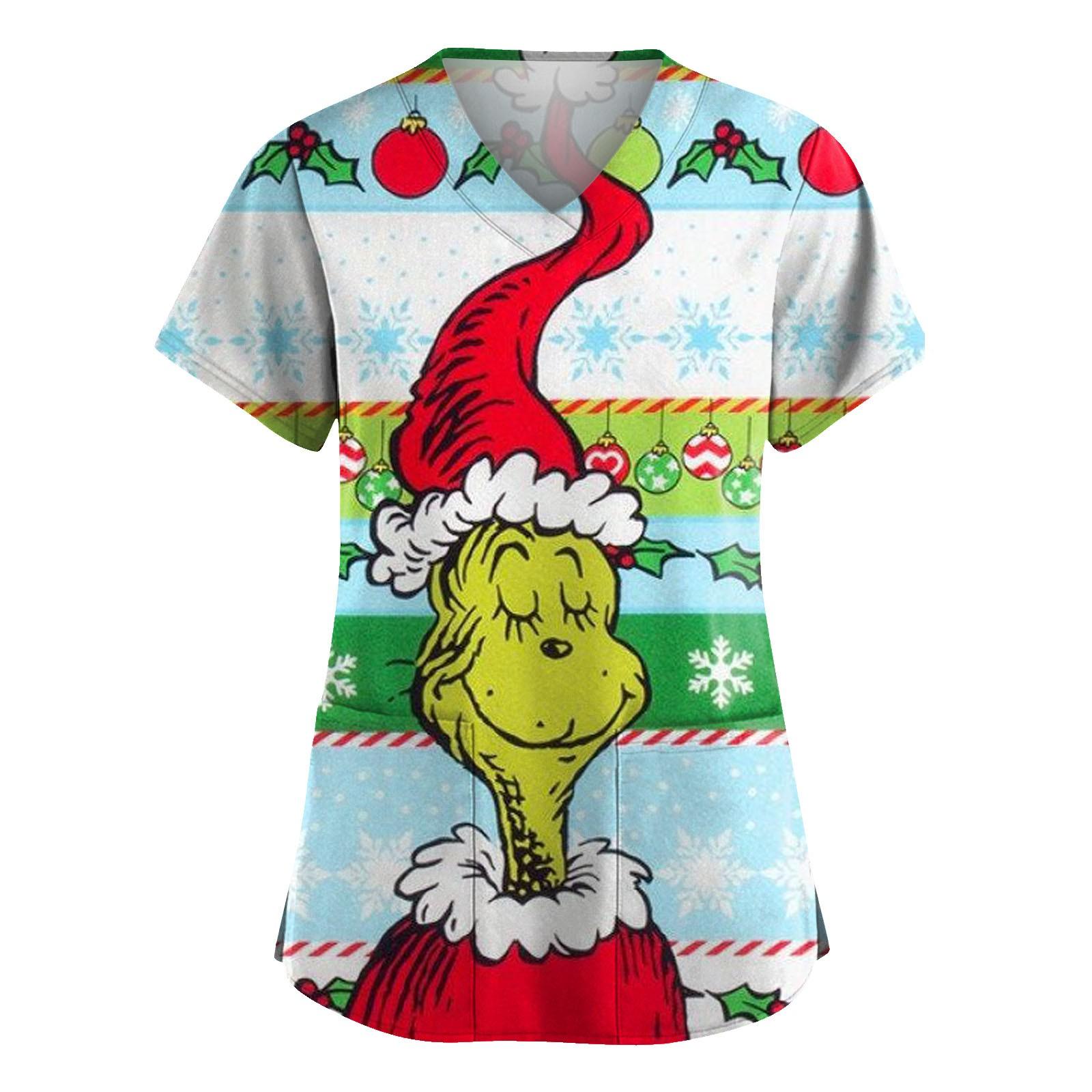 Kurzärmliges Oberteil mit Kreuz-Defolierung-Print und V-Ausschnitt, Print und Tasche für Damen M von Joom DACH