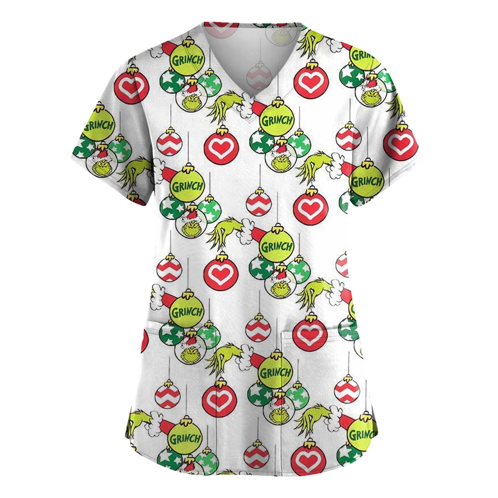 Kurzärmliges Oberteil mit Kreuz-Defolierung-Print und V-Ausschnitt, Print und Tasche für Damen M weiß von Joom DACH