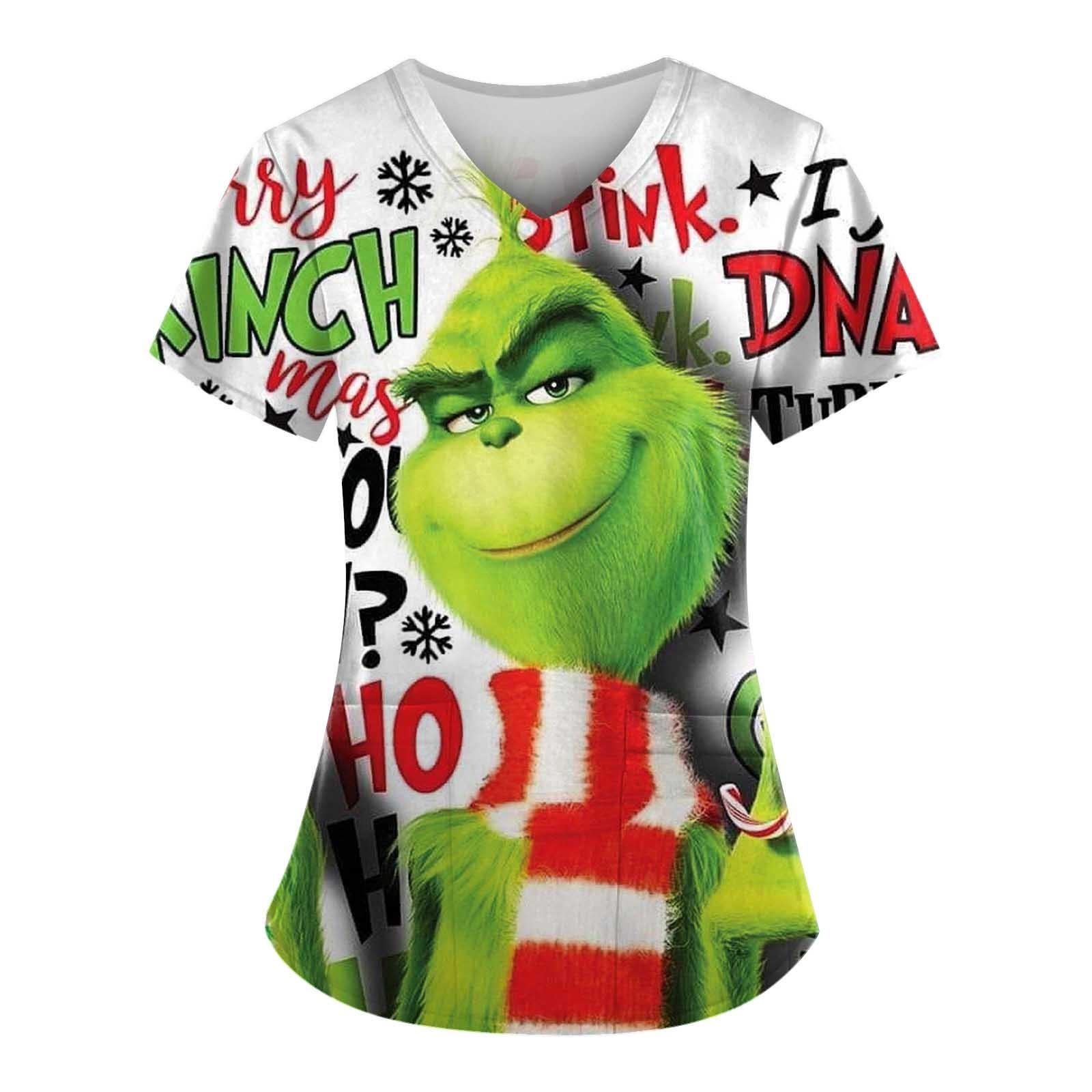 Kurzärmliges Oberteil mit Kreuz-Defolierung-Print und V-Ausschnitt, Print und Tasche für Damen XL grün von Joom DACH