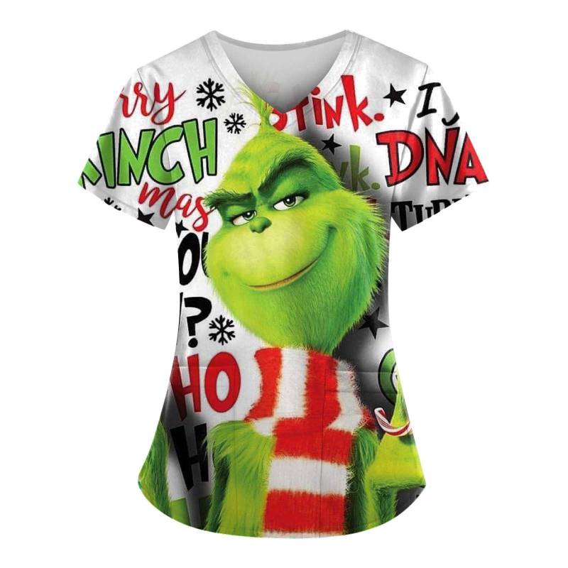 Kurzärmliges Oberteil mit Kreuz-Defolierung-Print und V-Ausschnitt, Print und Tasche für Damen XL grün von Joom DACH