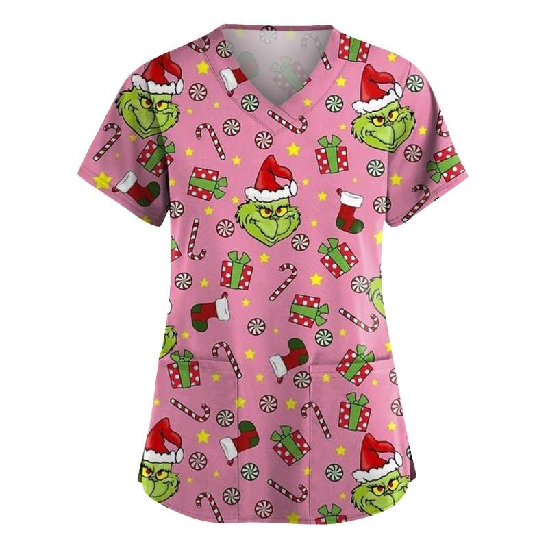 Kurzärmliges Oberteil mit Kreuz-Defolierung-Print und V-Ausschnitt, Print und Tasche für Damen XXL von Joom DACH