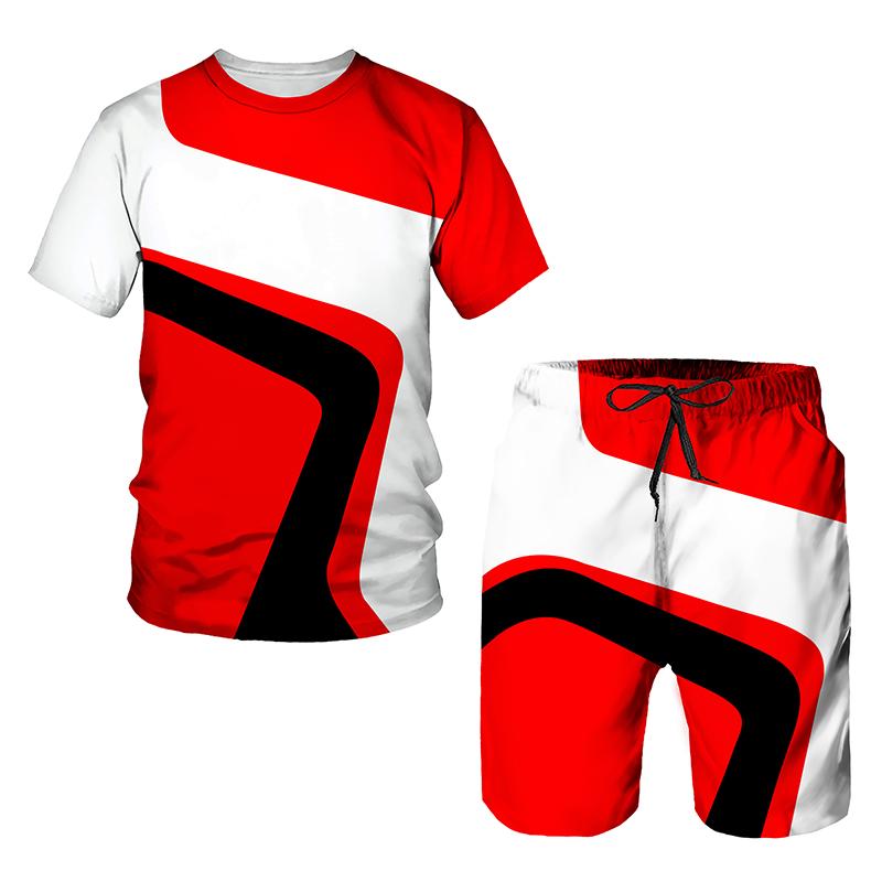 Kurzarm 3D-Drucke Sommer Aktiv Sport Mode Kinder T-Shirt Anzug Sommer Jungen Trend Übergroßes T-Shirt Freizeit Shorts 2 Stück 140 von Joom DACH