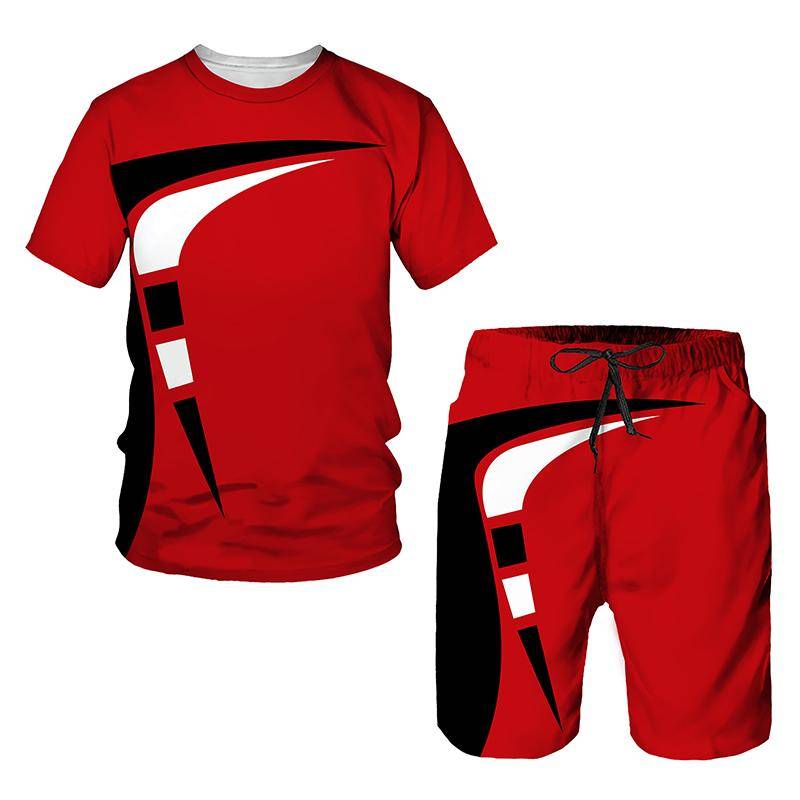 Kurzarm 3D-Drucke Sommer Aktiv Sport Mode Kinder T-Shirt Anzug Sommer Jungen Trend Übergroßes T-Shirt Freizeit Shorts 2 Stück 150 von Joom DACH