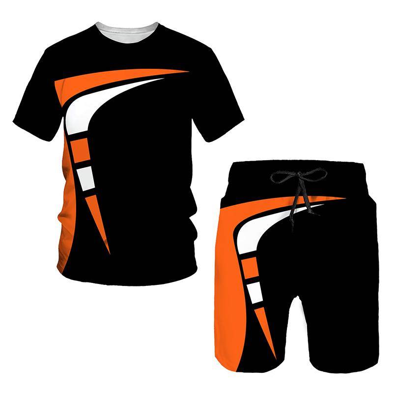 Kurzarm 3D-Drucke Sommer Aktiv Sport Mode Kinder T-Shirt Anzug Sommer Jungen Trend Übergroßes T-Shirt Freizeit Shorts 2 Stück 150 von Joom DACH