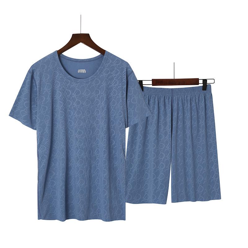 Kurzarm-Pyjama-Set für den Sommer für Herren – atmungsaktive, leichte und kühle Nachtwäsche XXL see-blaue von Joom DACH