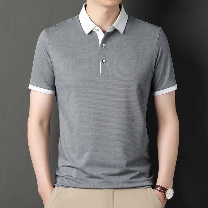 Kurzarm T-Shirt Herren Sommer Baumwolle Dünn Business Casual T-Shirt Farblich Passend Schlicht Halbarm Poloshirt Herren L von Joom DACH