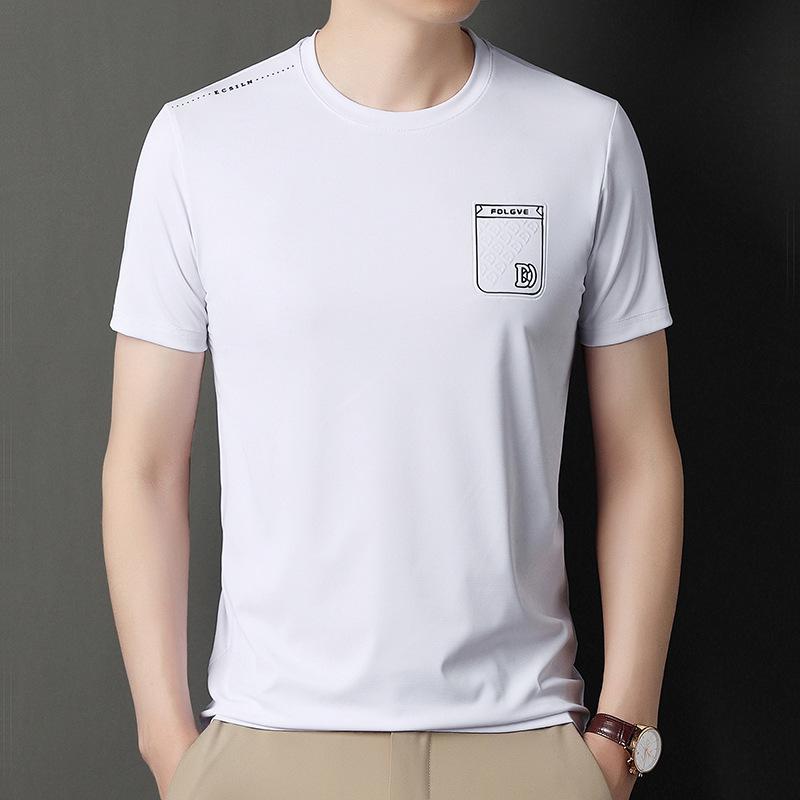 Kurzarm-T-Shirt Herren Sommer Rundhals Casual Top Dünn Elastisch Minimalistisch Halbarm-T-Shirt Herren XL von Joom DACH