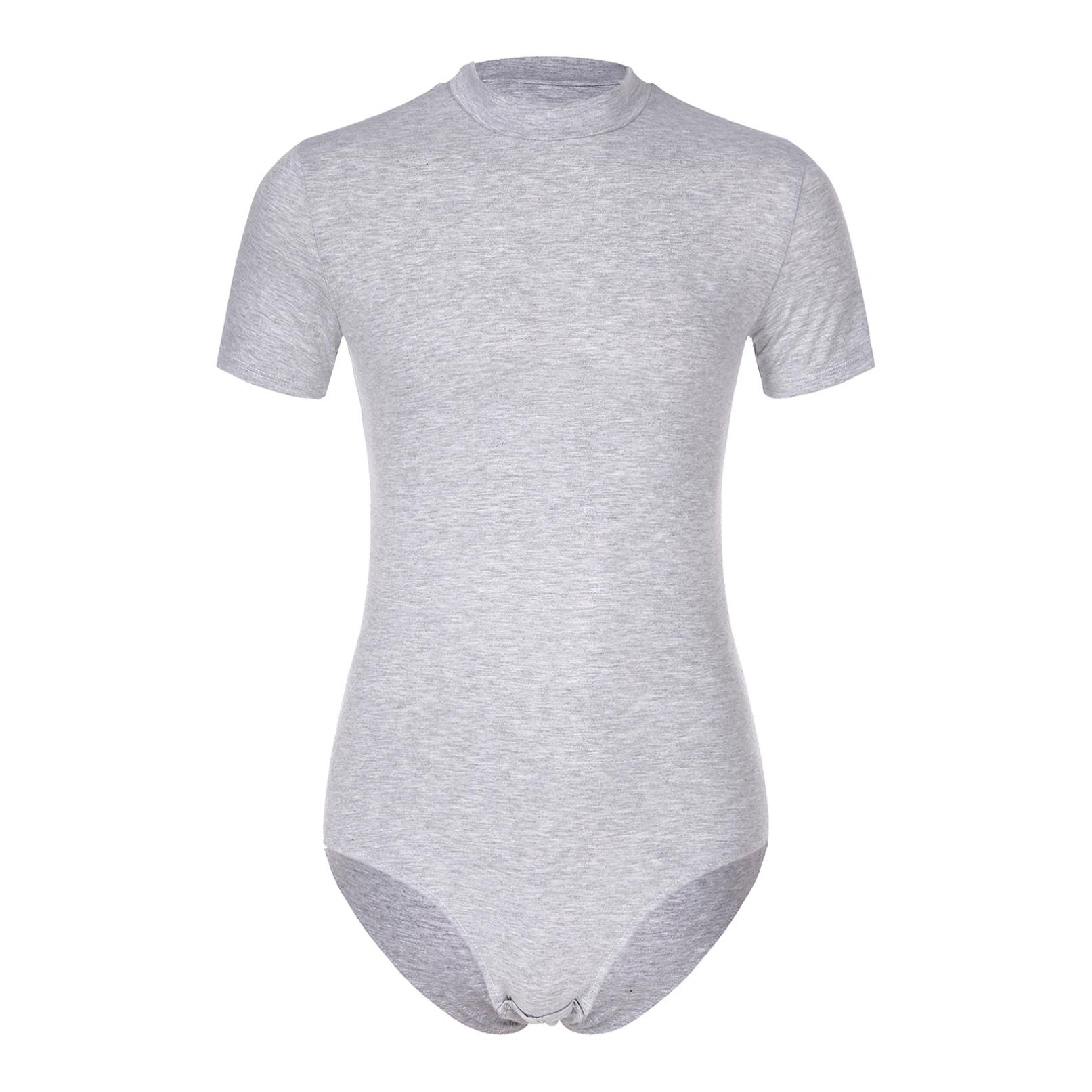 Kurzarm-Trikot-Unterhemd für Herren mit Rundhalsausschnitt, lässiger einfarbiger Bodysuit, schmaler Overall M grau von Joom DACH