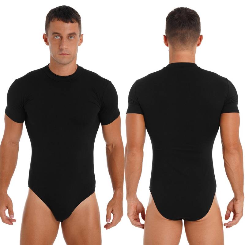 Kurzarm-Trikot-Unterhemd für Herren mit Rundhalsausschnitt, lässiger einfarbiger Bodysuit, schmaler Overall M schwarz von Joom DACH