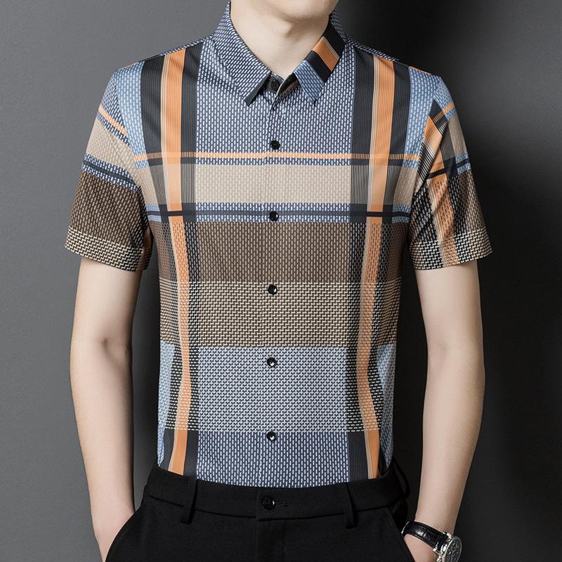 Kurzarmhemd für junge und mittlere Herren, modisch, lässig, nahtlos, dünn, gestreift, lockeres Businesshemd für Väter 4XL von Joom DACH