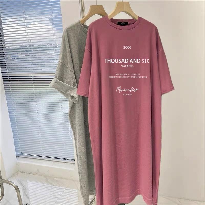 Kurzarmkleider Damen Sommer Große Größen Mittellanges T-Shirt Kleid Knielanges lässiges langes Kleid 3XL pflaume von Joom DACH