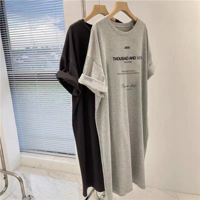 Kurzarmkleider Damen Sommer Große Größen Mittellanges T-Shirt Kleid Knielanges lässiges langes Kleid 4XL graue von Joom DACH