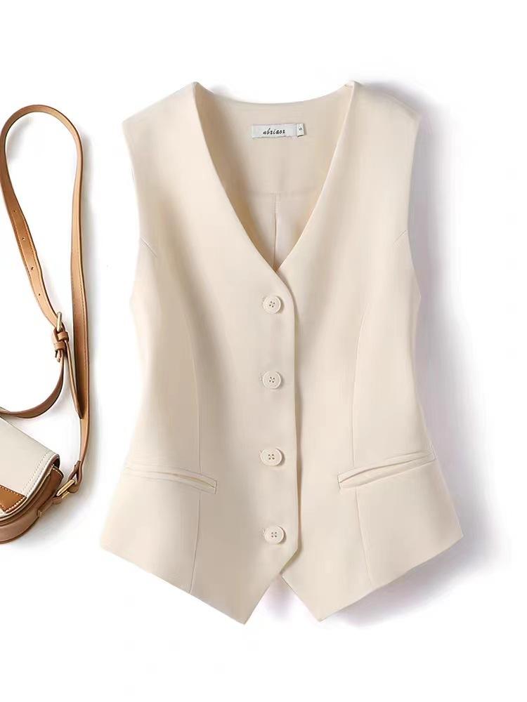 Kurze Blazer Weste Frauen Einreiher Büro Weste Mantel Dünne Kurze Weste Weibliche Oberbekleidung Frühling Sommer XL beige von Joom DACH
