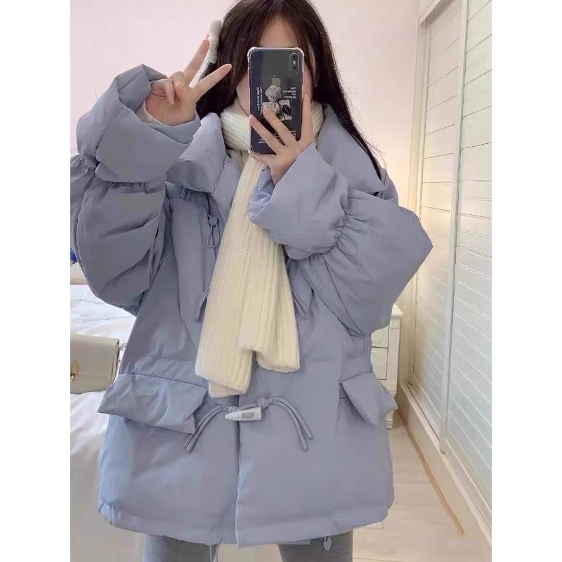 Kurze Daunenjacke Damen Neue koreanische Version Lose Hornschnalle Baumwolle-gepolsterte Kleidung Brotkleidung XL von Joom DACH