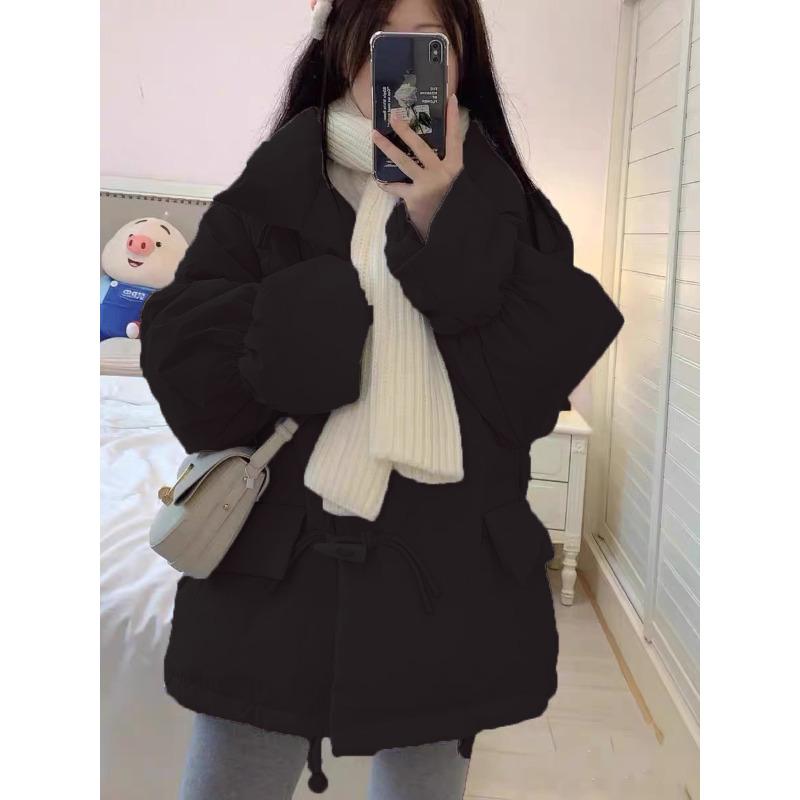 Kurze Daunenjacke Damen Neue koreanische Version Lose Hornschnalle Baumwolle-gepolsterte Kleidung Brotkleidung XL von Joom DACH