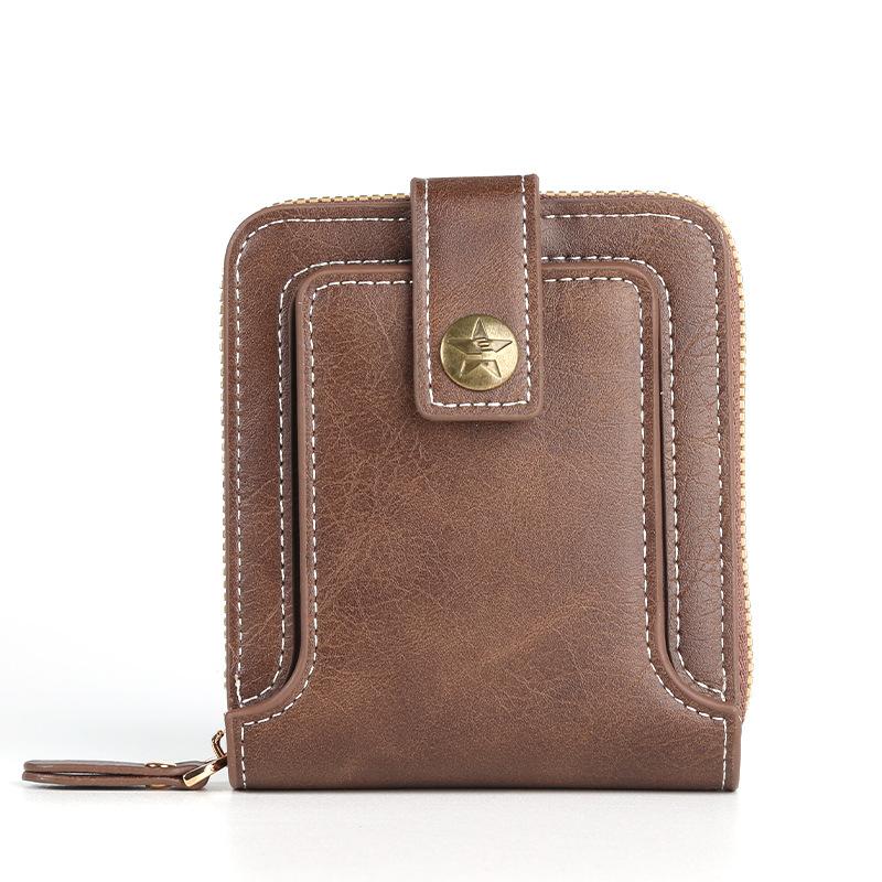Kurze Herren-Geldbörse mit mehreren Kartenfächern, verdeckter Schnalle und Reißverschluss, Retro-einfache Multifunktions-Geldbörse One Size licht kaffee von Joom DACH