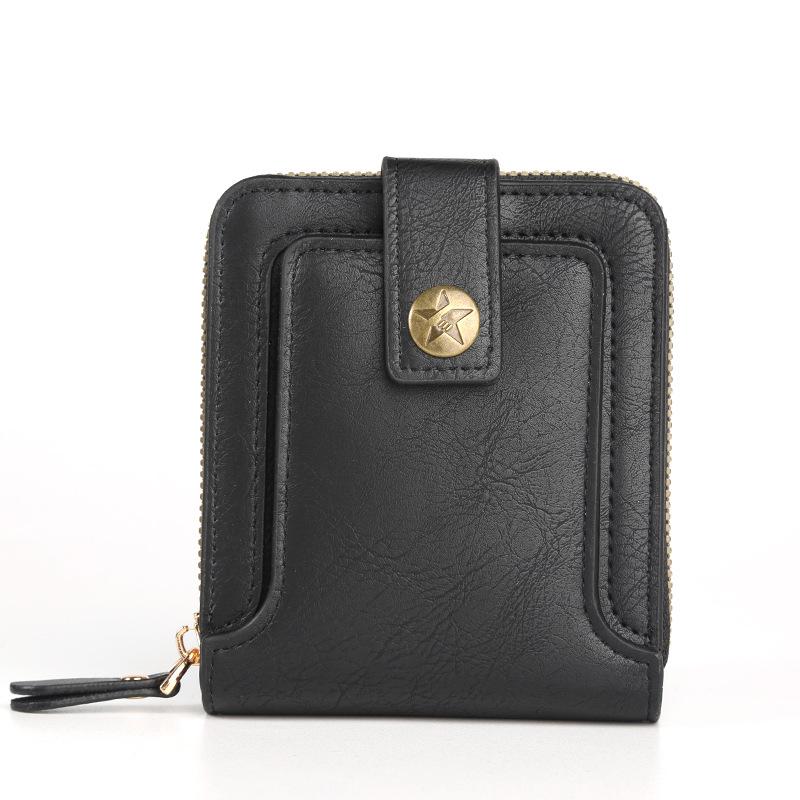 Kurze Herren-Geldbörse mit mehreren Kartenfächern, verdeckter Schnalle und Reißverschluss, Retro-einfache Multifunktions-Geldbörse One Size schwarz von Joom DACH