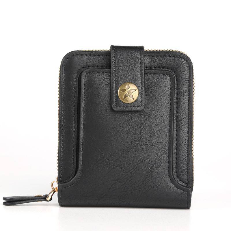 Kurze Herren-Geldbörse mit mehreren Kartenfächern, verdeckter Schnalle und Reißverschluss, Retro-einfache Multifunktions-Geldbörse One Size schwarz von Joom DACH