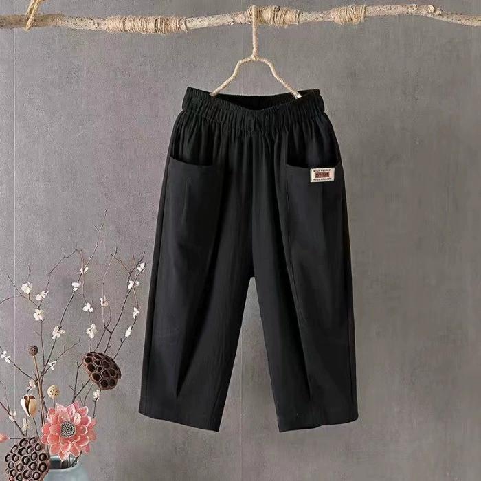 Kurze Hose aus Baumwolle und Hanf für Damen, Sommer, lockere Übergröße, Leinen, elastische Taille, Harenhose 4XL schwarz von Joom DACH