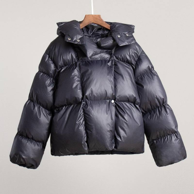 Kurze Pufferjacken für Damen, warme Winterjacke mit Kapuze, durchgehender Reißverschluss, gesteppter Kurzmantel für Damen, übergroßer langärmeliger Mantel mit Taschen S dunkelgraue von Joom DACH