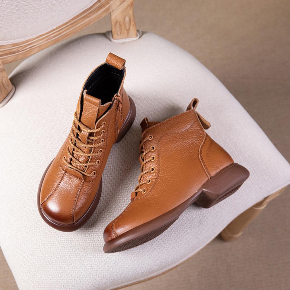 Kurze Stiefel Damen Retro Einzelstiefel Weiche Sohle Weiches Leder Vielseitig Atmungsaktive Leder Damenstiefel 39 braun von Joom DACH