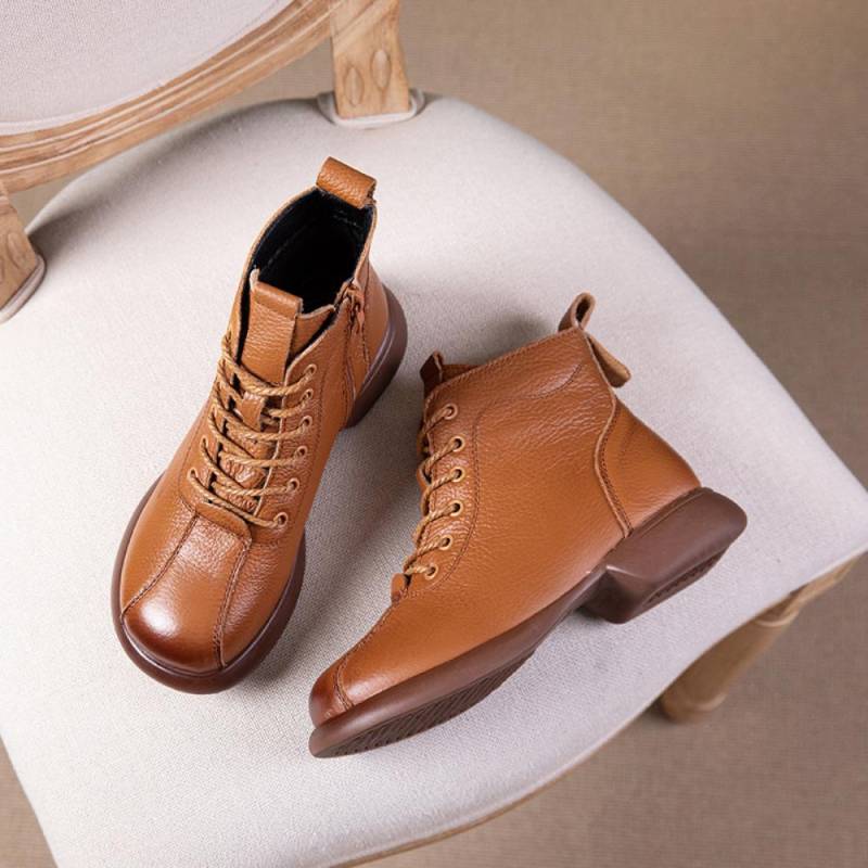 Kurze Stiefel Damen Retro Einzelstiefel Weiche Sohle Weiches Leder Vielseitig Atmungsaktive Leder Damenstiefel 39 braun von Joom DACH