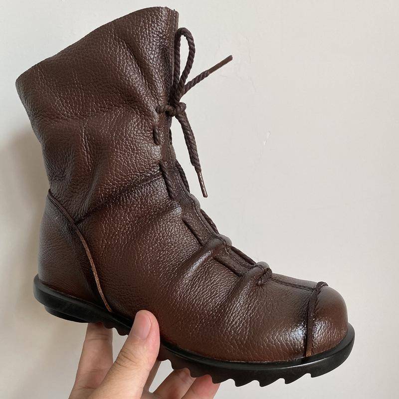 Kurze Stiefel Retro Original Stiefel Warme Lederstiefel Blockabsatz Weiche Unterseite Schrägabsatz Seitlicher Reißverschluss Mittelschuhe Damen 41 von Joom DACH