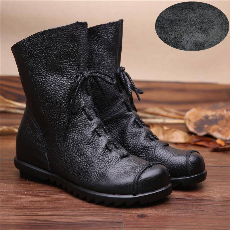 Kurze Stiefel Retro Original Stiefel Warme Lederstiefel Blockabsatz Weiche Unterseite Schrägabsatz Seitlicher Reißverschluss Mittelschuhe Damen 41 von Joom DACH