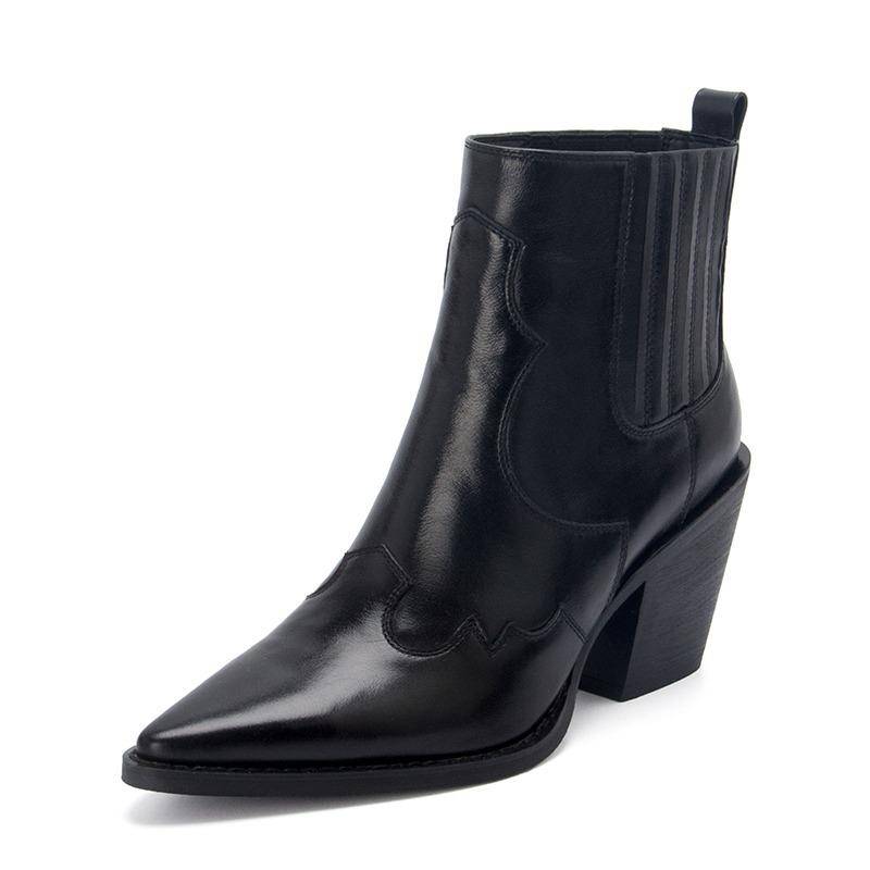 Kurze Stiefel aus Rindsleder und Wildleder mit spitzem Zehenbereich, Damen-Vintage-Schuhe, Western-Cowboystiefel 43 schwarz von Joom DACH