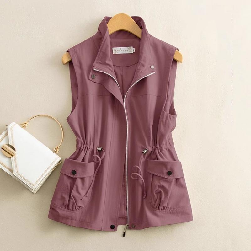 Kurze Weste Jacke Damen Schlank Frühling Herbst Casual Oberbekleidung Weste Damen Lose Reine Baumwolle Ärmellos Mantel XXXL violett von Joom DACH