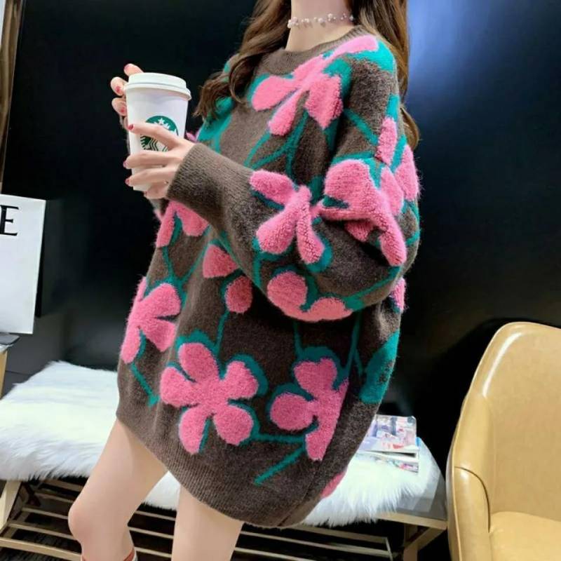 Kurzer Pullover Damen Pullover Oberbekleidung All-Match Top Herbst und Winter Mantel Retro Lange Ärmel XXL braun von Joom DACH