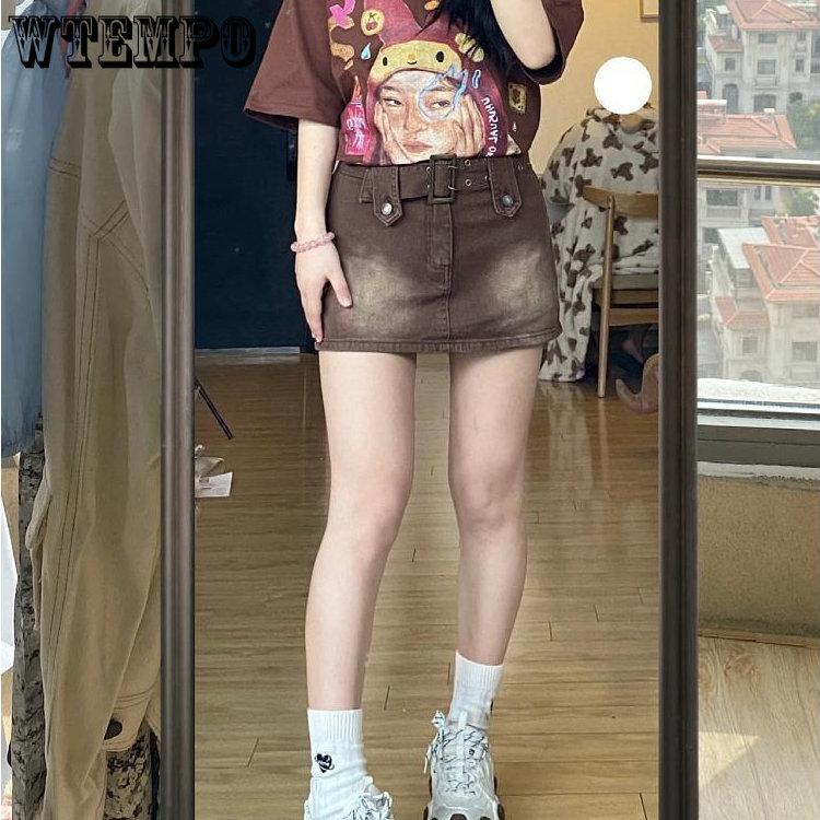 Kurzer Rock für Damen, große Größe, einfarbig, Denim, kurzer Rock, hohe Taille, Retro-Paket, Hüfte, ein Wort, kurzer Rock S braun von Joom DACH