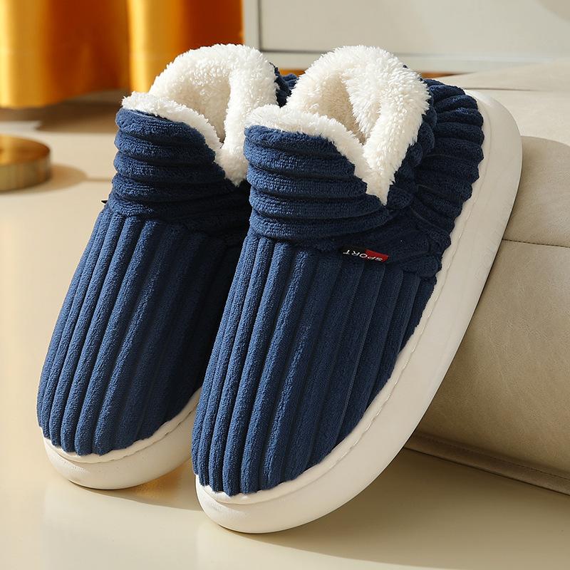 Kuschelige Winter-Plüsch-gefütterte Hausschuhe für Damen - Dicke Sohle, Wärme für drinnen/draußen, Weiches Gewebe EVA-Sohle Warme Baumwollschuhe 44-45 navy blau von Joom DACH