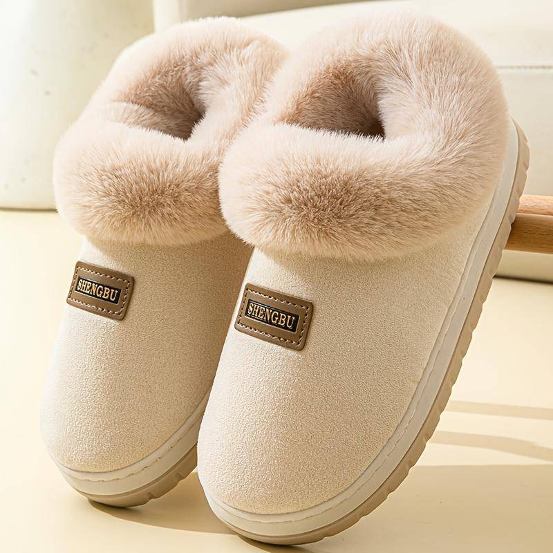 Kuschelige Winter-Plüschpantoffeln für Damen und Herren Weiche Indoor-Hausschuhe mit warmen Freizeitschuhen 40-41 beige von Joom DACH