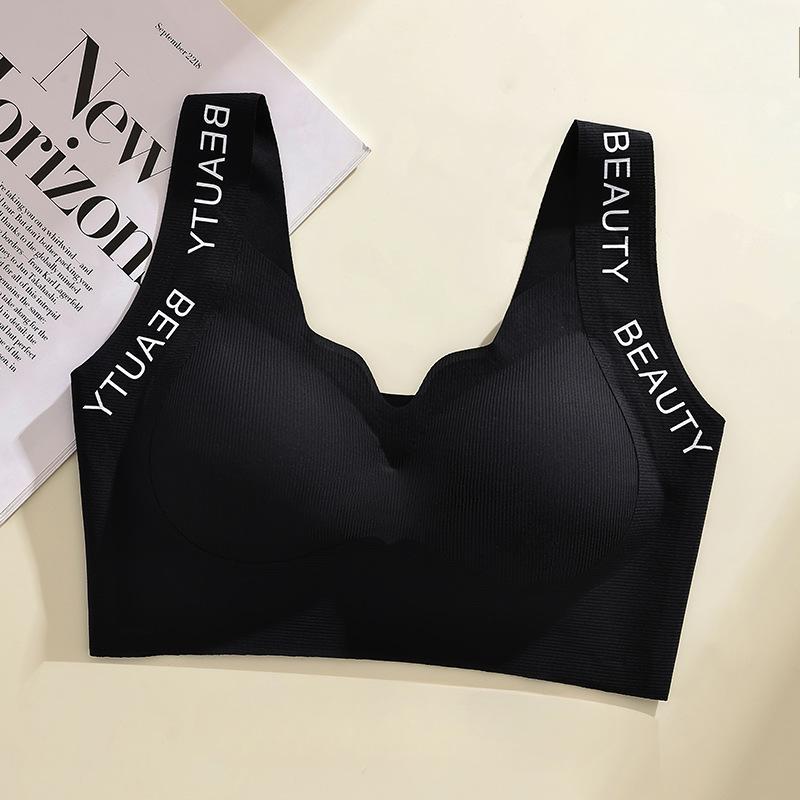 L-3XL Damen Nahtlose Unterwäsche Fixierte Cups Bügelloser Sport-BH Große Größe Raffinierte Weste 2XL schwarz von Joom DACH
