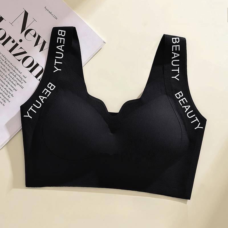 L-3XL Damen Nahtlose Unterwäsche Fixierte Cups Bügelloser Sport-BH Große Größe Raffinierte Weste 2XL schwarz von Joom DACH