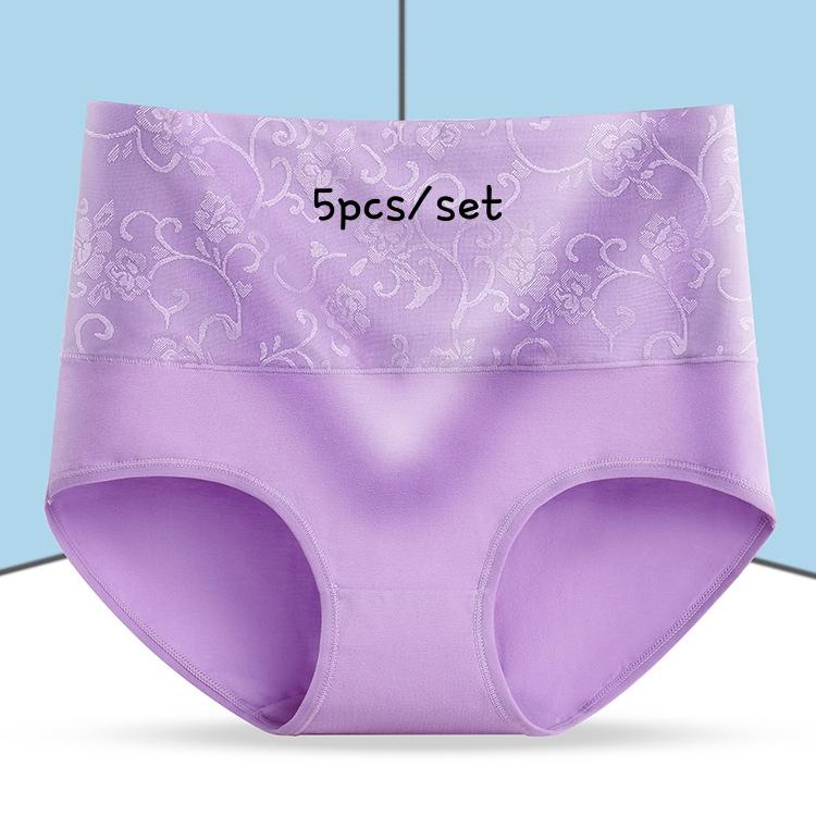 L-5XL 5 Teile/satz Hohe Taille frauen Höschen Atmungsaktive Baumwolle Unterwäsche Slips Damen Unterhosen 5XL licht lila von Joom DACH