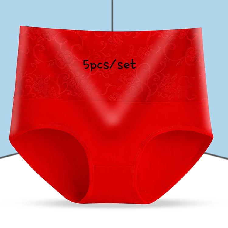 L-5XL 5 Teile/satz Hohe Taille frauen Höschen Atmungsaktive Baumwolle Unterwäsche Slips Damen Unterhosen 5XL rot von Joom DACH