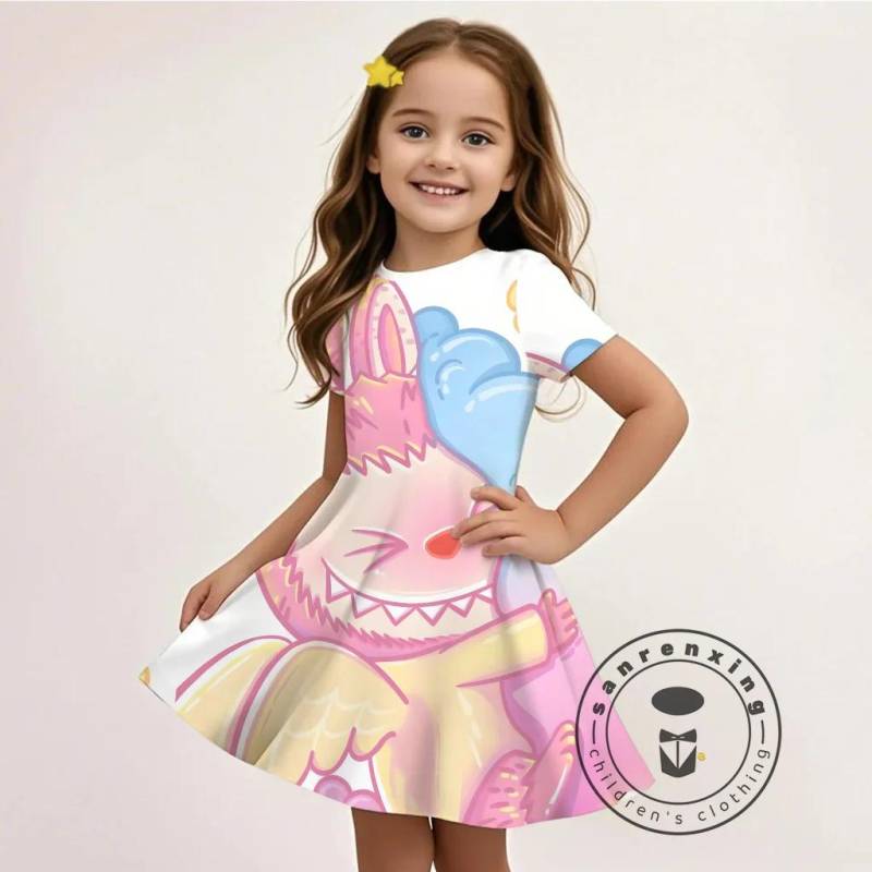 L-LABUBU-A 3D Cartoon-Print Sommerkleid Neue Mode Günstig Kinder Mädchen Lässig Heiß Verkauft Kostenloses Geschenk 100% Cosplay 110 von Joom DACH